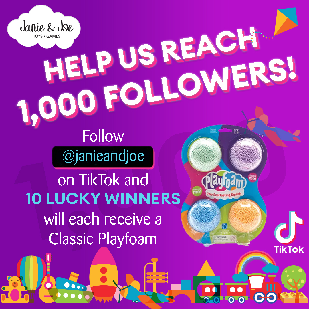 Help us reach 1,000 Followers on TikTok!

Follow <a href="/janieandjoe/">Janie & Joe</a> on TikTok-
tiktok.com/@janieandjoe

Ten (10) lucky followers will each win a Playfoam set!

(Giveaway open to residents of Malaysia only)
.
.
.
.
#janieandjoe #toystore #playfoam
#giveaway #GiveawayAlert
<a href="/ed_insights/">Educational Insights</a>