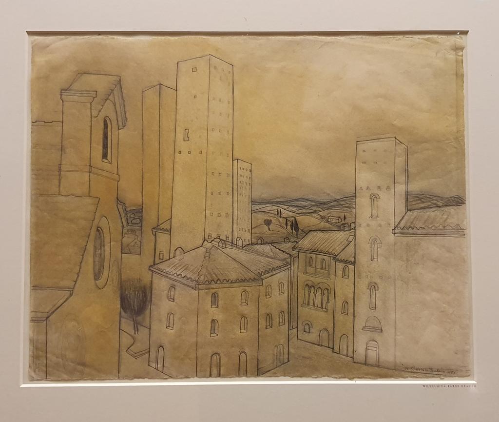 San Gimignano (1955) by Wilhelmina Barns-Graham, part of a small free exhibition of the artist's work in the British Museum