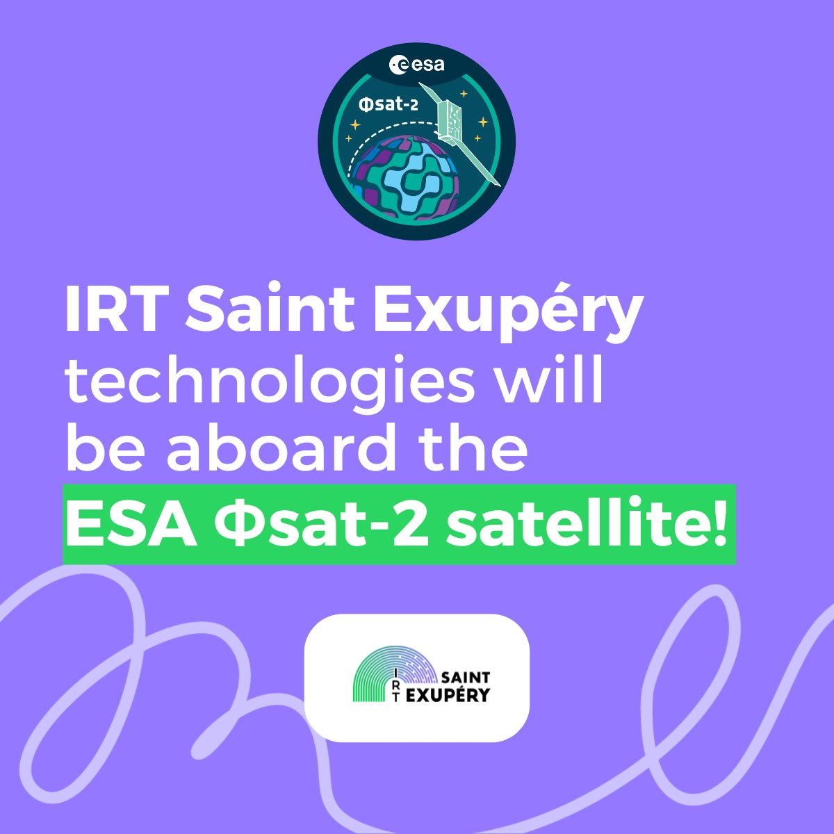 [PRESSE] 🟣Les technologies de l’IRT Saint Exupéry seront à bord du satellite Φsat-2 !
L'<a href="/esa/">European Space Agency</a> a retenu l’application de détection d’anomalies marines du projet IRMA pour être déployée en orbite sur le satellite Φsat-2 !
Communiqué : irt-saintexupery.com/wp-content/upl…