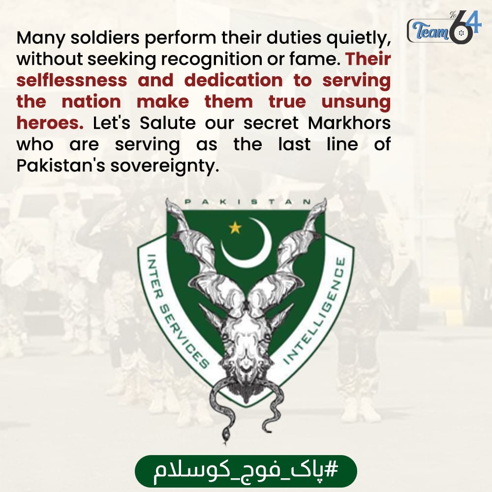 Salute to the unsung heroes of Pakistan's independence, the silent soldiers who serve their duty selflessly, without seeking personal gain. Let's honor these clandestine warriors for their integrity and loyalty to the nation. #پاک_فوج_کوسلام