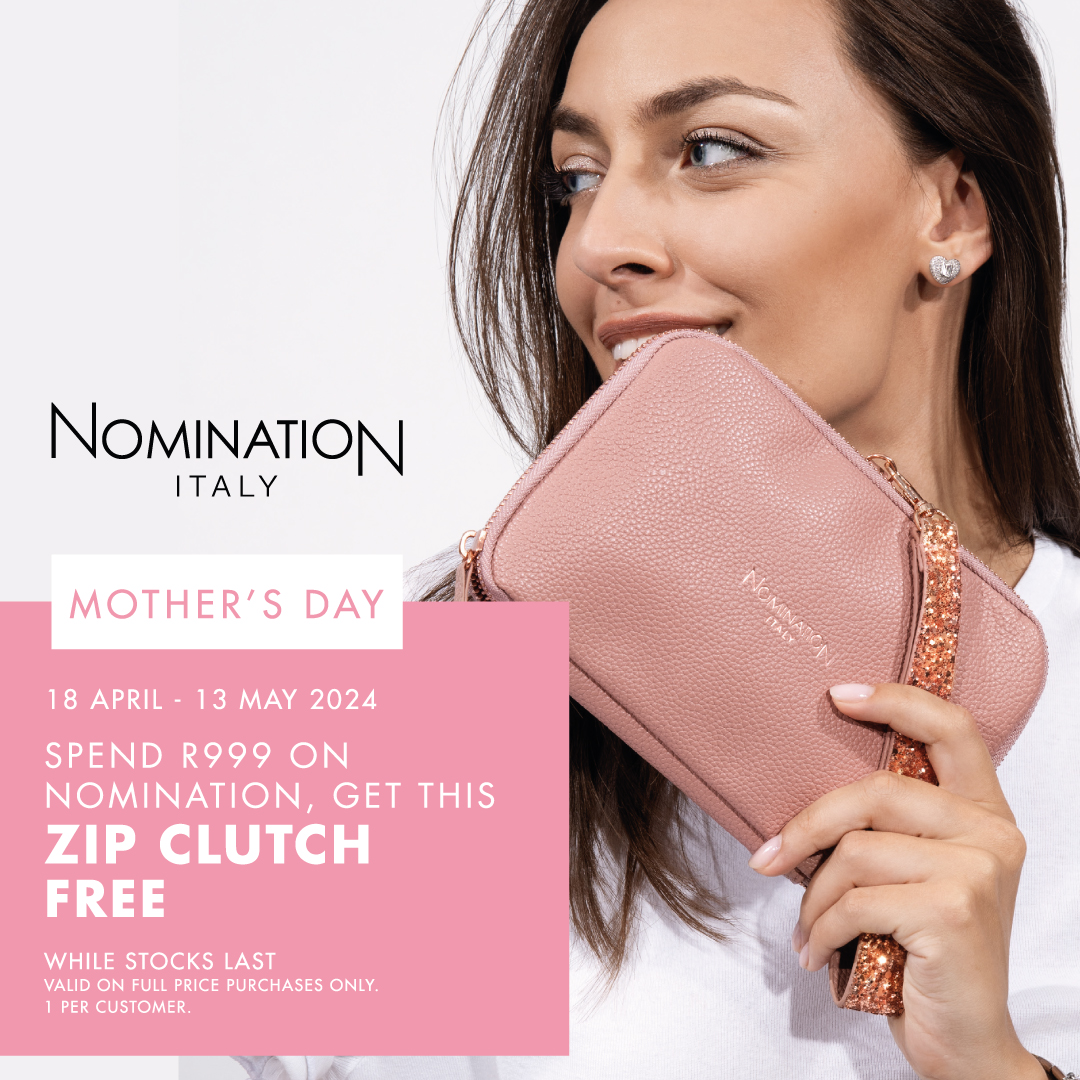 Spoil Mom this Mother's Day with Bella Luna and Nomination. Spend R999 and receive a beautiful Nomination clutch free. 💝
From 18 April to 13 May 2024, while stocks last. 

#BedfordCentre
#AClassOfItsOwn
#BellaLuna
#MothersDay