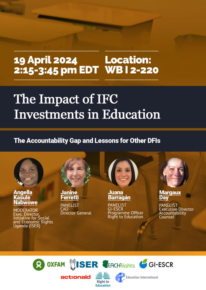 🚨 TODAY, 19 April at the @WorldBank / @IMFNews #SpringMeetings, we are co-sponsoring a panel discussing the impact of the International Finance Corporation's (IFC) investment in Education. Follow the discussion online💻👇 worldbank.org/en/events/2024…. #CSPF2024 #WBGMeetings