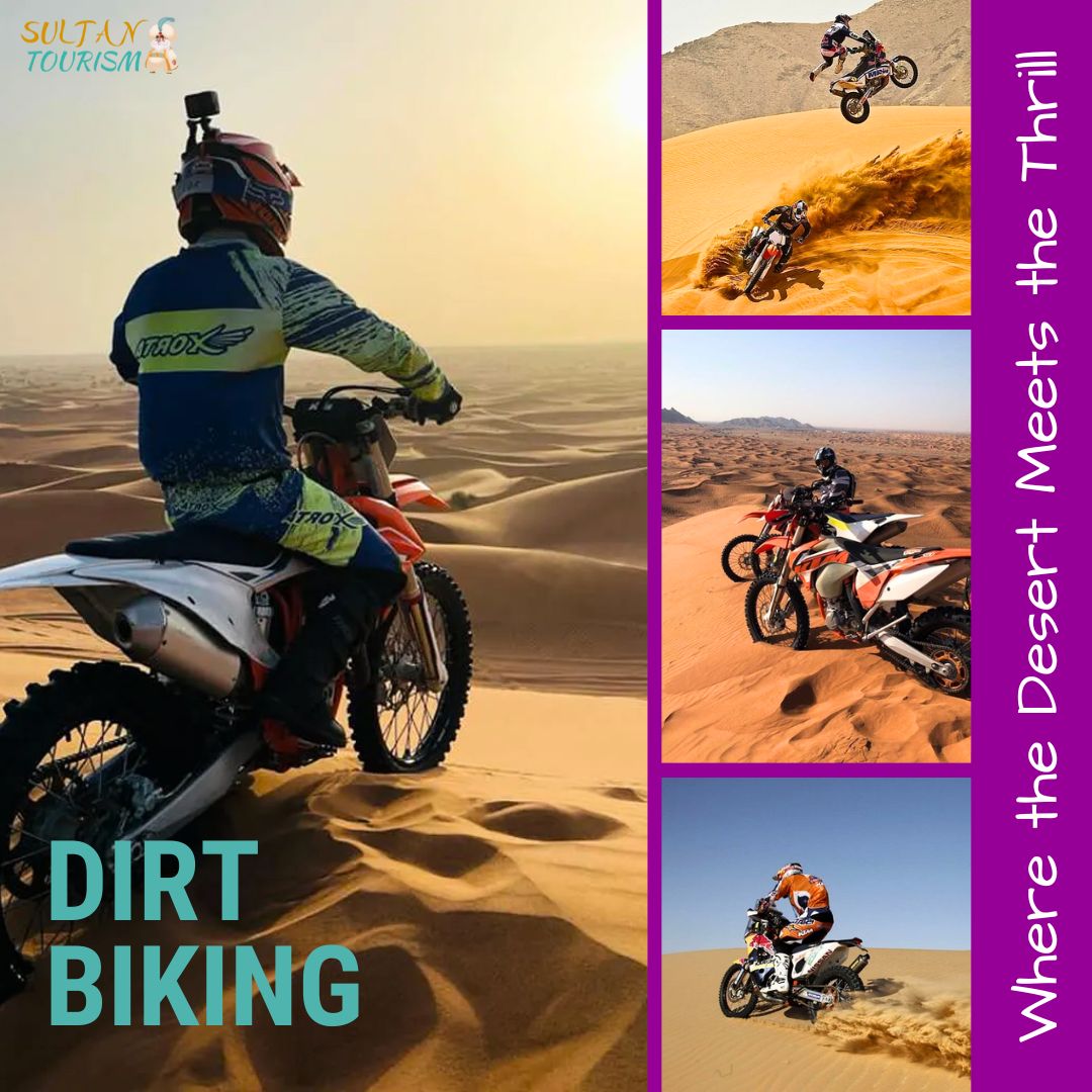 DIRT BIKING: Where the Desert Meets the Thrill. 🏜️🏍️ Book Now at sultantourism.com and embark on an adrenaline-fueled adventure through the majestic desert landscapes. Experience the excitement of off-road riding like never before!
.
.
#desertdinner #desertsafari #abudhabi