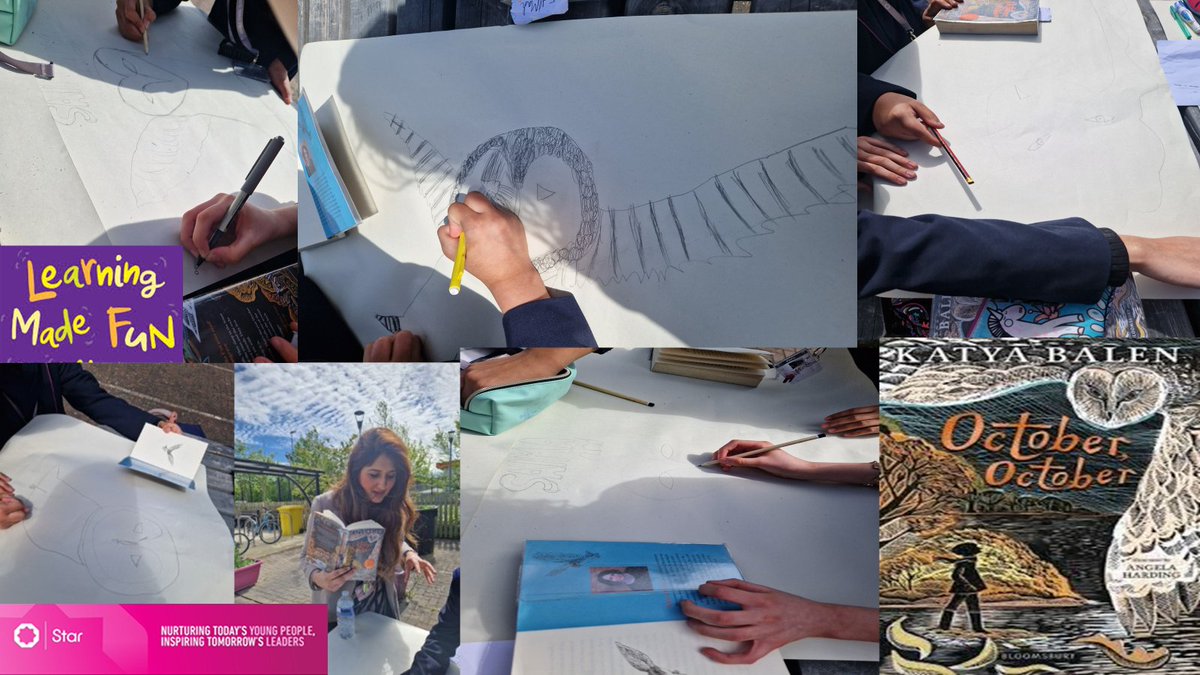 edengirlsslough's tweet photo. Y7 take inspiration from their surroundings whilst closing the chapter on the much-loved book October October by Katya Balen. Pupils drew Stig the owl and began writing a book review in pairs. #LearningMadeFun #MemorableLesson #SoakingInTheSun #EmotionalStory #TeamEnglish https://t.co/VDV2SxJ6Jz