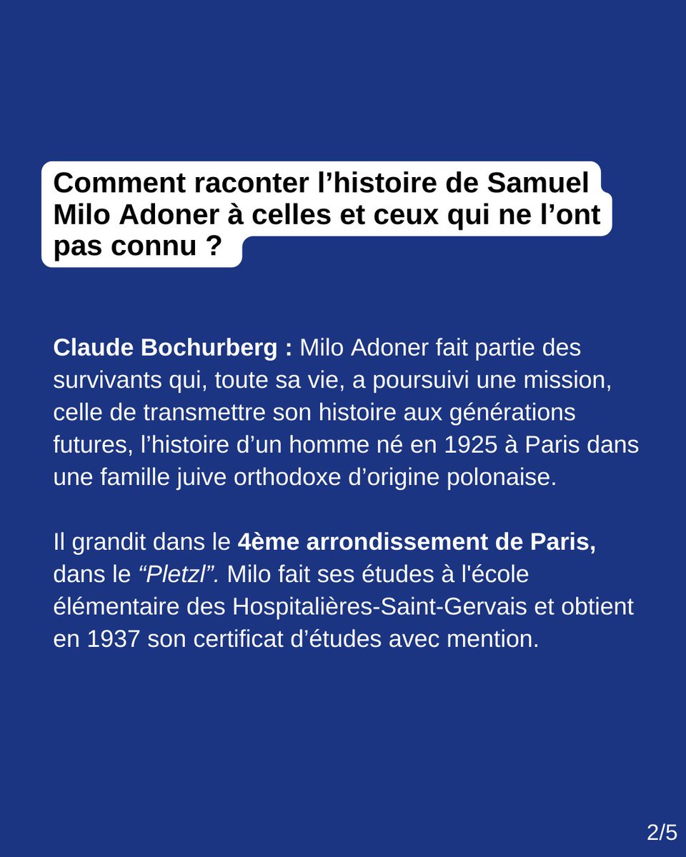Shoah_Memorial's tweet image. 🔵 6 mai à 14h30 : #Hommage à Milo Adoner
Milo Adoner fait partie des #survivants qui, toute sa vie, a poursuivi une mission, celle de transmettre son histoire aux générations futures, l’histoire d’un homme né en 1925 à Paris dans une famille #juive orthodoxe d’origine polonaise