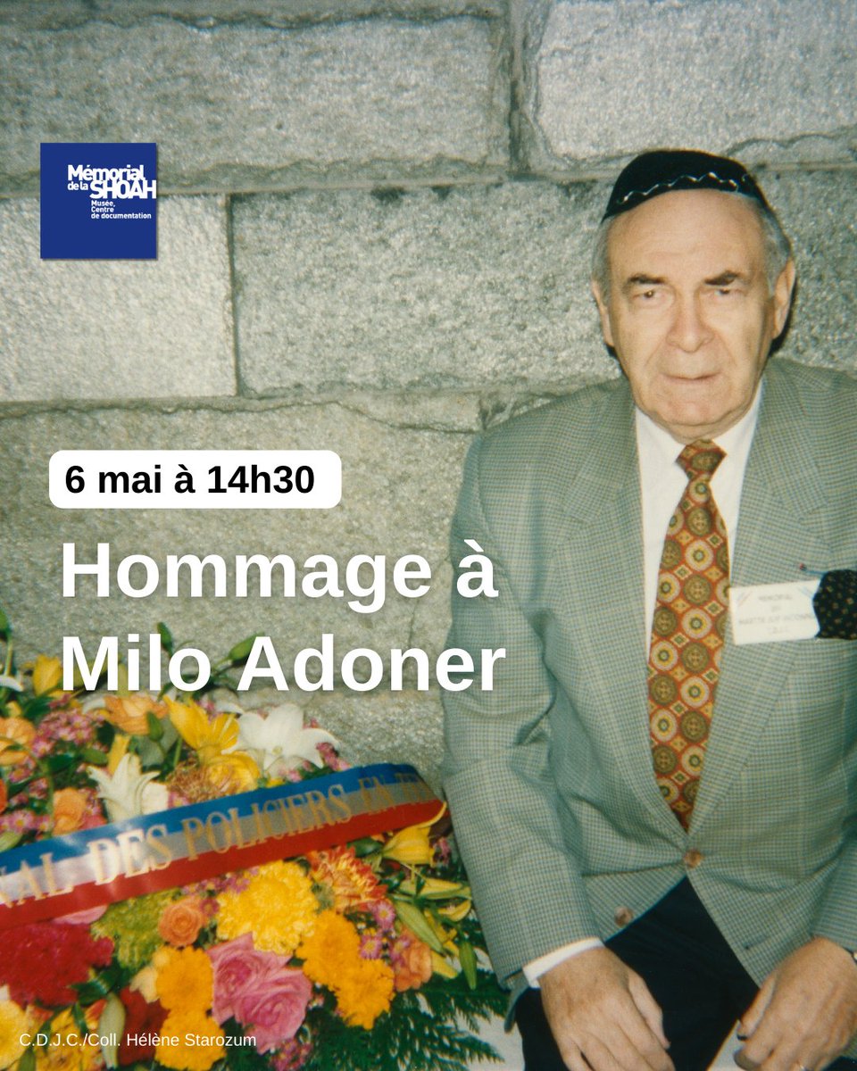 Shoah_Memorial's tweet image. 🔵 6 mai à 14h30 : #Hommage à Milo Adoner
Milo Adoner fait partie des #survivants qui, toute sa vie, a poursuivi une mission, celle de transmettre son histoire aux générations futures, l’histoire d’un homme né en 1925 à Paris dans une famille #juive orthodoxe d’origine polonaise