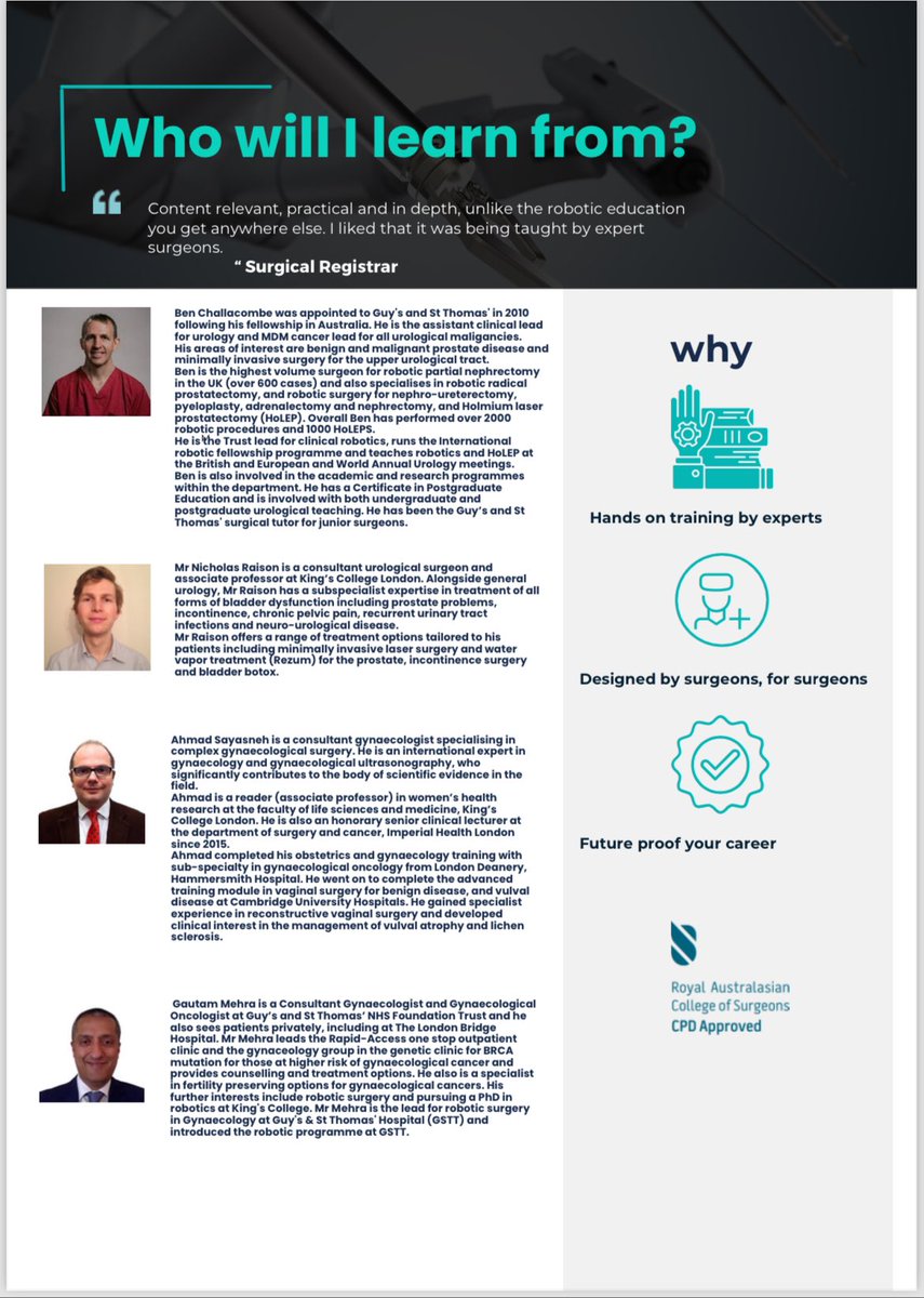 ROBOstart 2! July 5th The only multi platform UK robotic course. For early year surgeons. @GSTTnhs @GuysUrology @NicholasRaison @prokarurol @Proximie @IntuitiveSurg @TouchSurgery @MedtronicUK @CMRSurgical @IMRASurgical