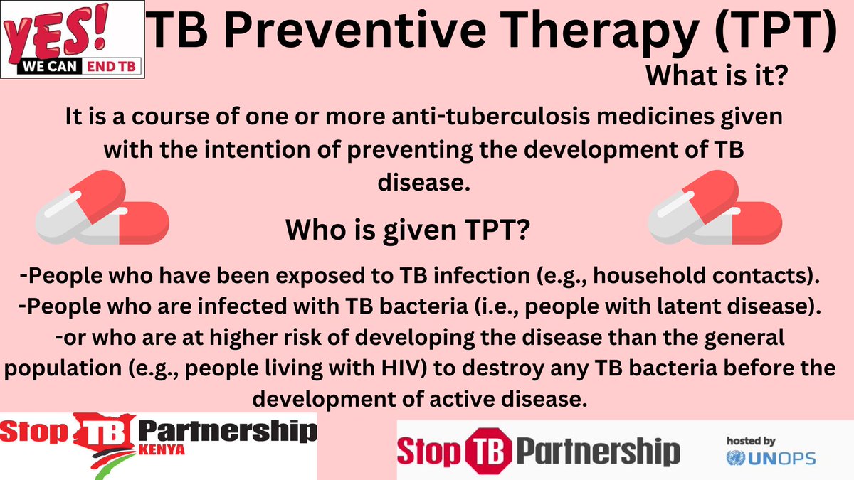 TB preventive therapy is an essential component of TB control efforts, particularly in high-burden settings and among high-risk populations. It can significantly contribute to reducing the incidence of active TB disease. #TBAwareness #yeswecanendtb