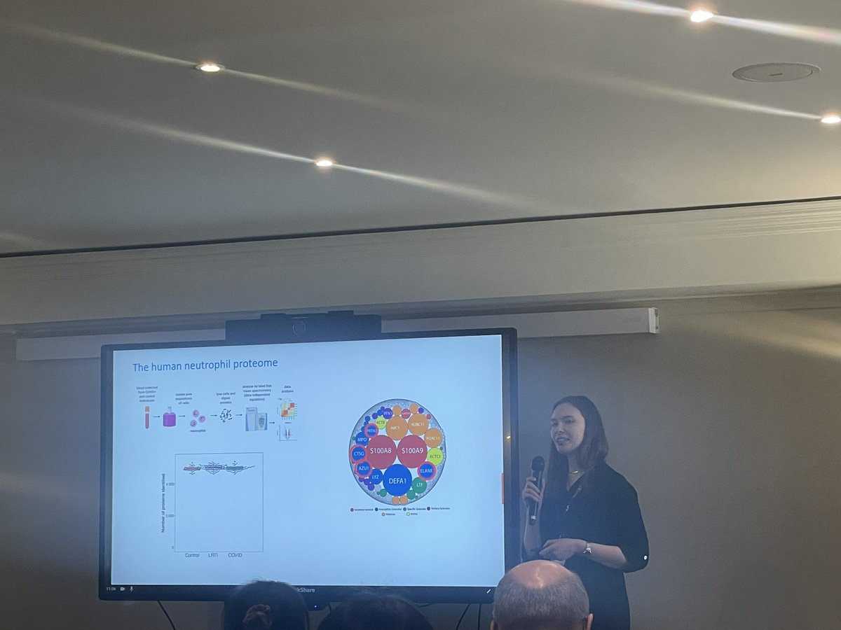 Awesome talk by @MereteLong on the neutrophil proteome in Covid19 and relevance to other diseases including bronchiectasis at the international cathepsin C conference @UoDMedicine @aluk_research Read more about her work here erj.ersjournals.com/content/63/3/2…