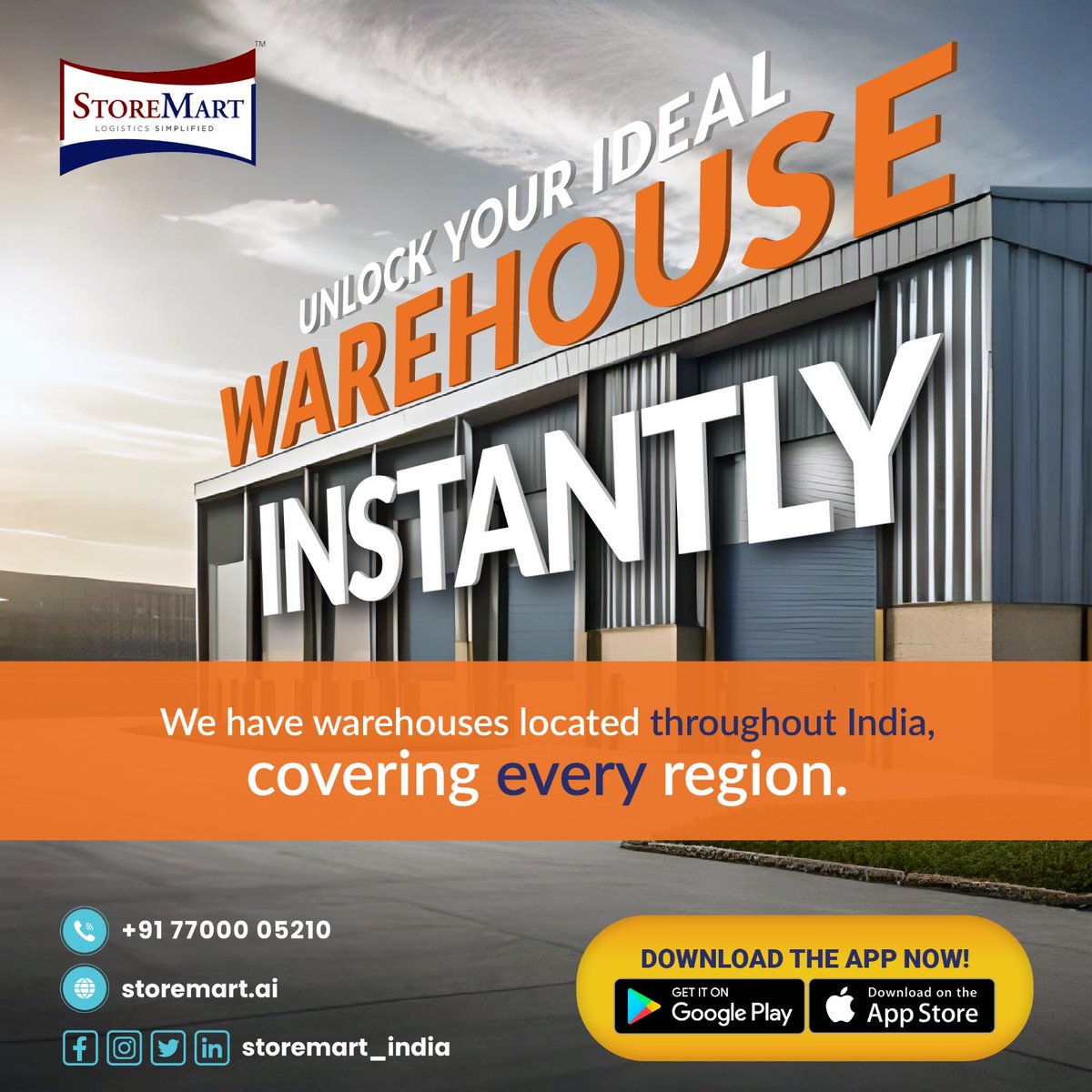 Our warehouses are strategically positioned across India, ensuring comprehensive coverage of every region. Download our app Storemart today!

#warehouse #logistics #Storemart #lease #wms #warehousemanagementsystem #available #warehousing #warehouses
#warehouseapp #storagespace