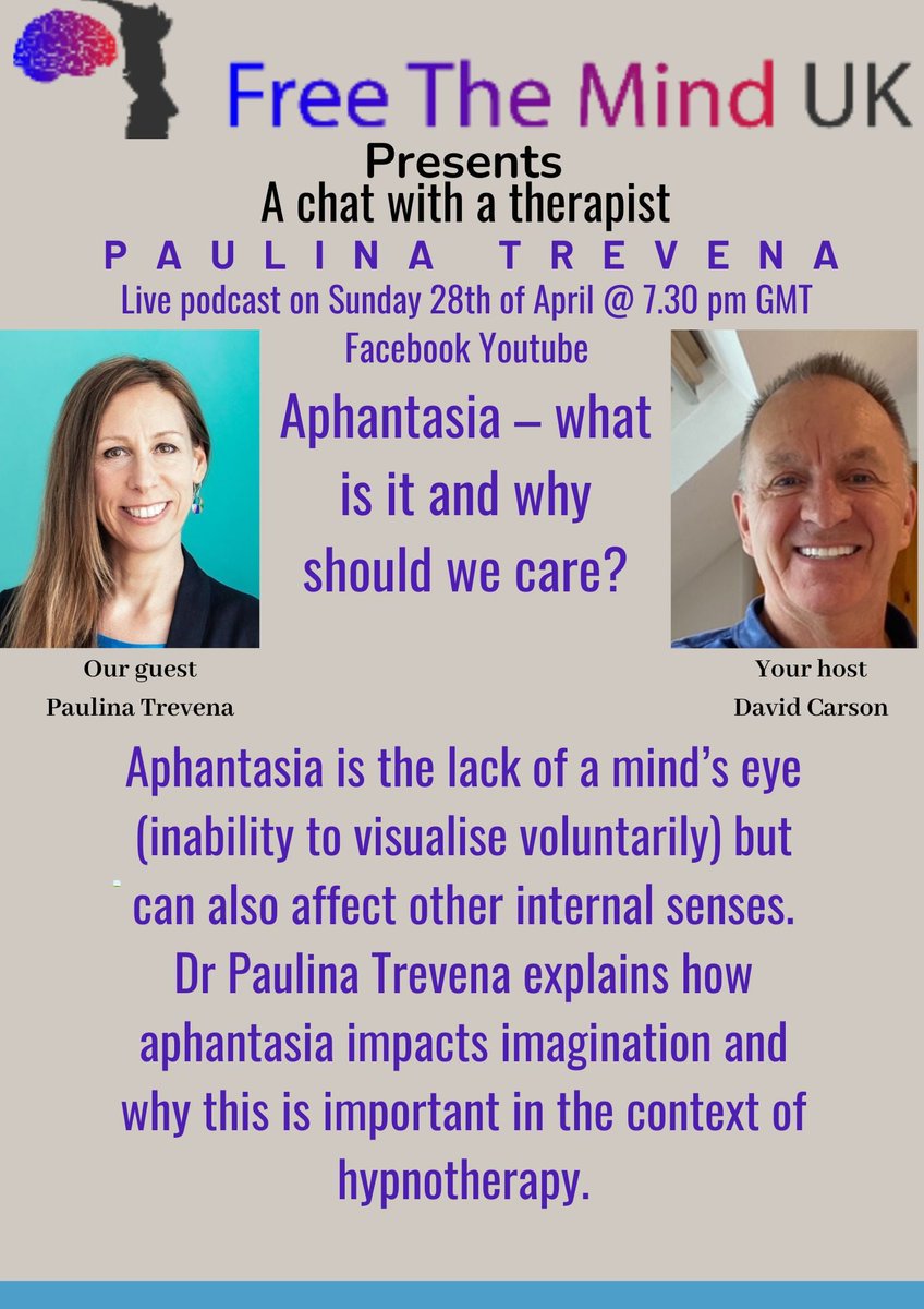 📢Aphantasia can be a real barrier to accessing support if missed or misunderstood‼️ Are you a support professional or aphantasic? 👇Join me on Sunday 28th April @7.30pm UK time on You Tube @Free The Mind UK Dave Carson to learn more! #aphantasia #mentalhealth #podcastshow