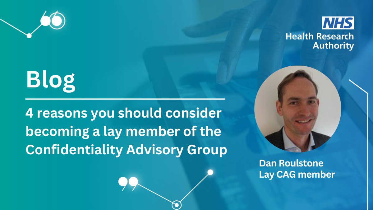 Our Confidentiality Advisory Group (CAG) reviews applications for the use of patient information and plays a crucial role in upholding trust in research. We're recruiting new members! CAG member Dan shares 4 reasons why you should consider joining ⬇️ hra.nhs.uk/about-us/news-…