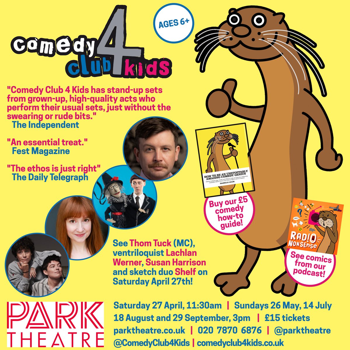 London! KIDS! We're back at Finsbury Park's @ParkTheatre on Saturday 27th April, with @turlygod MCing @LachyWerner, @SueHarrison123 and @shelfcomedy! Comedy! Ventriloquism! Characters! Sketch-based silliness! TREATS! 🎟️parktheatre.co.uk/whats-on/comed…