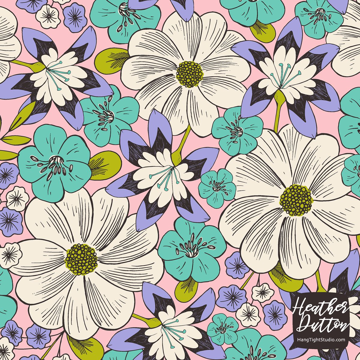 The girly pink palette and the fun 70’s feel of my Blooming Garden floral makes me giddy 🌸😁🌸  bit.ly/49D5IPl 

#artlicensing #surfacedesign #spoonflower #shopsmall #patterndesigner #patternlove #patterndesign #surfacedesign