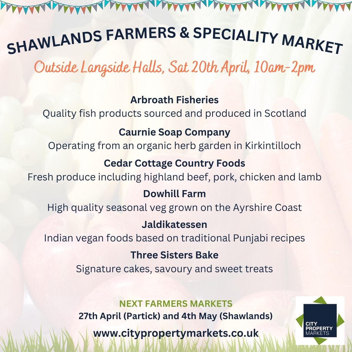 We're back in Shawlands tomorrow - catch us outside Langside Halls from 10am-2pm.
citypropertymarkets.co.uk #GlasgowMarkets 
#ShopLocal #CityPropertyMarkets #GlasgowSouthside #Shawlands #ShopLocal #WhatsOnGlasgow    

Details correct at publication, but may be subject to change.