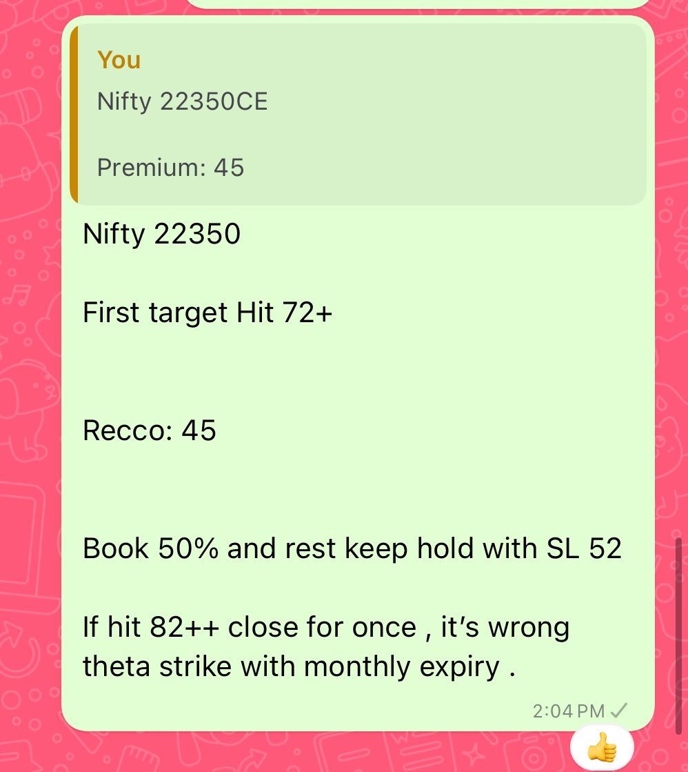 [19th April 24 snapshot] 1. Nifty 22050CE at 105 for 140/165 hit both target intraday 🔥🎯 2. Nifty 22300CE at 45 for 65/85++ hit 72++🔥🐦‍🔥 3. HAL at 3680 for 3750 🎯 4. BHARTIARTL 1300CE 7 to 13+ exited