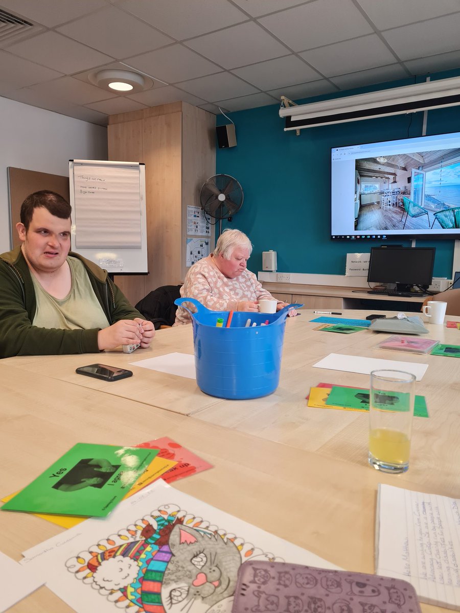 The group are having a 'sorting out' day - making plans and tidying things up and writing to a local business to tell them about us and how we run #ByandFor #LearningDisabilities