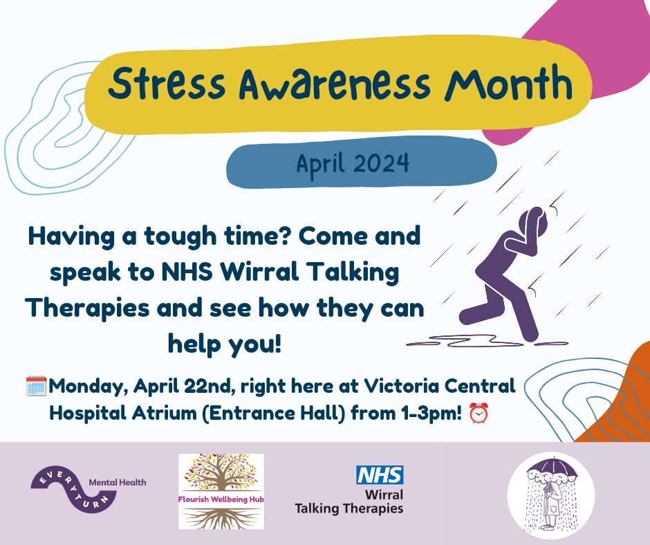 🌟 Join us on Monday at VCH for a walk-up session in honor of Stress Awareness Month and Maternal Mental Health Awareness Week! @TTWirral will be there from 1-3pm in the Atrium to support your mental health needs. Drop by, chat, & prioritise your wellbeing! #StressAwarenessMonth