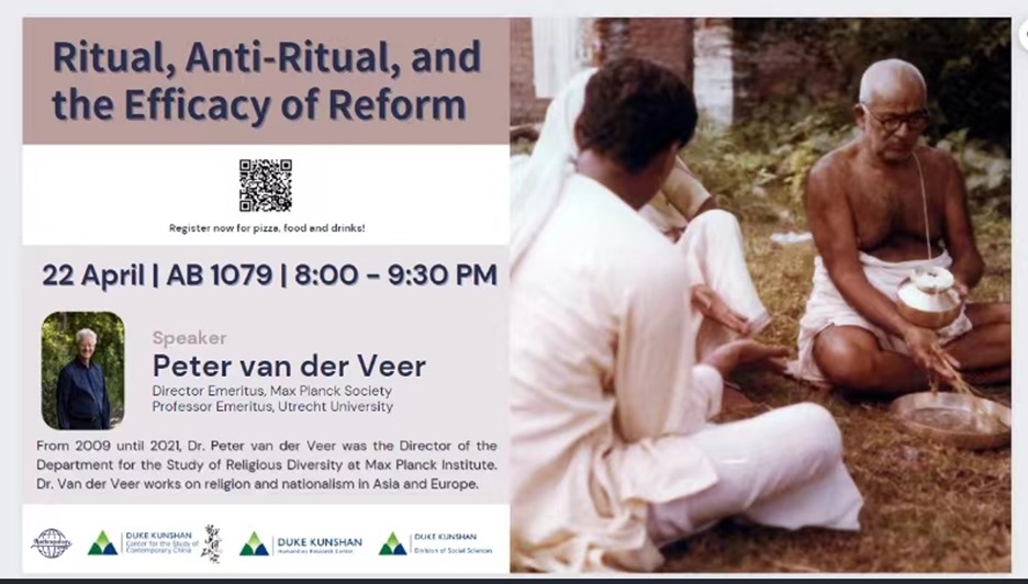 DKU_Humanities's tweet photo. Interested in the power of ritual &amp; reform? Don't miss Dr. Peter van der Veer's talk "Ritual, Anti-Ritual, &amp; the Efficacy of Reform." Thought-provoking discussion &amp; dinner on us! 📖🍽
📅 April 22 | 🕗 8-9:30 PM | 📍AB 1079 | RSVP now! 

#DKUHRC #RitualStudies #Anthropology https://t.co/sIKoVFlDhZ