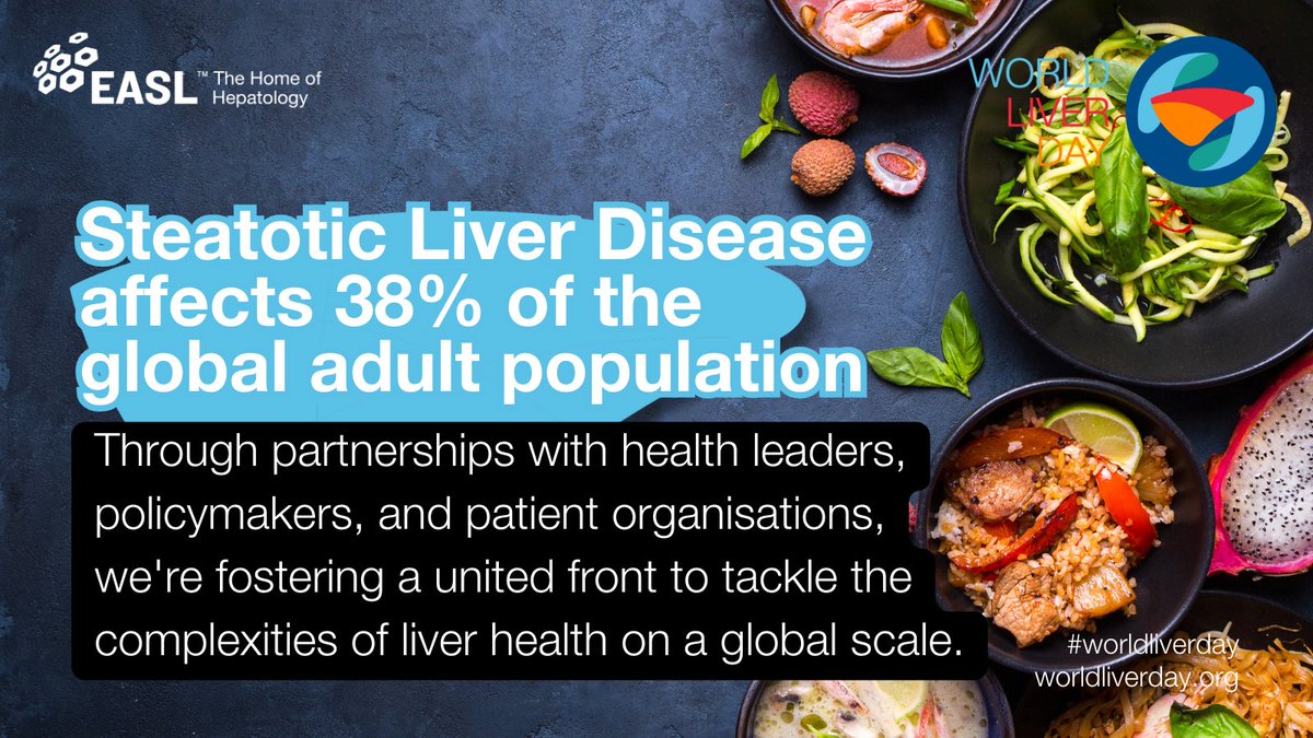 EASLnews's tweet photo. The prevalence of Steatotic Liver Disease is staggering, affecting millions worldwide, and linked to t2 diabetes and obesity.

Collaboration is key in the fight against SLD. Through partnerships with health leaders, policymakers, and patient organisations, we're fostering a united front.
Together, let's make SLD visible on the global health agenda. 
 
By uniting our efforts and advocating for change on occasions such as #WorldLiverDay, we can pave the way for healthier livers and healthier lives.

Read more: https://t.co/jVonB1OBDM

@WorldLiverDay
