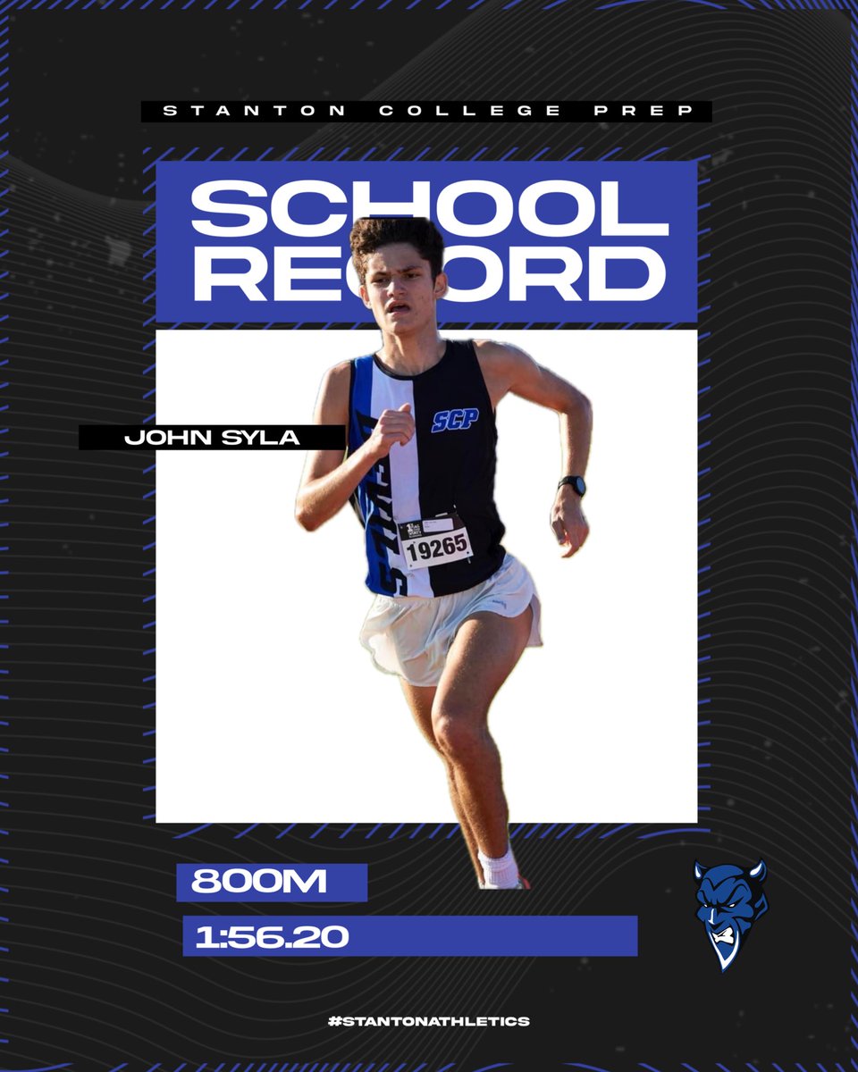 We have a brand-new 800 meter SCP record holder, John Syla! He ran a 1:56.20 yesterday at Bartram, placing 5th overall and becoming the fastest Blue Devil in that event EVER. Congratulations!!! 😈🏃🏻‍♂️‍➡️ #stantonathletics
