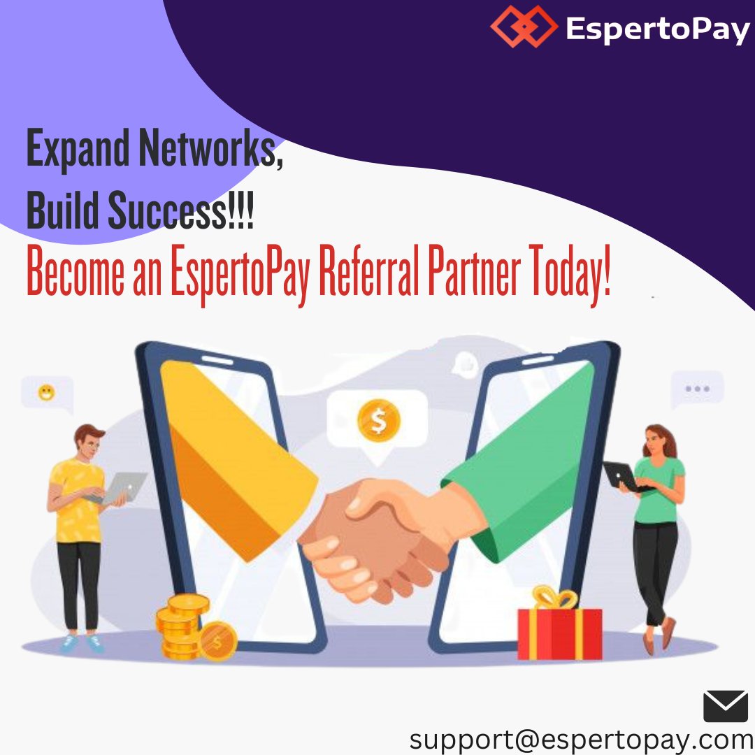 Espertopay's tweet image. &quot;Join the Movement: Be a Catalyst for Growth as an EspertoPay Referral Partner&quot;
#ReferralPartnerships
#CollaborativeEcosystem
#TrustedAdvisors
#NetworkingSuccess
#BusinessSolutions
#ProfessionalNetwork

Know more: espertopay.com
Mail to: support@espertopay.com