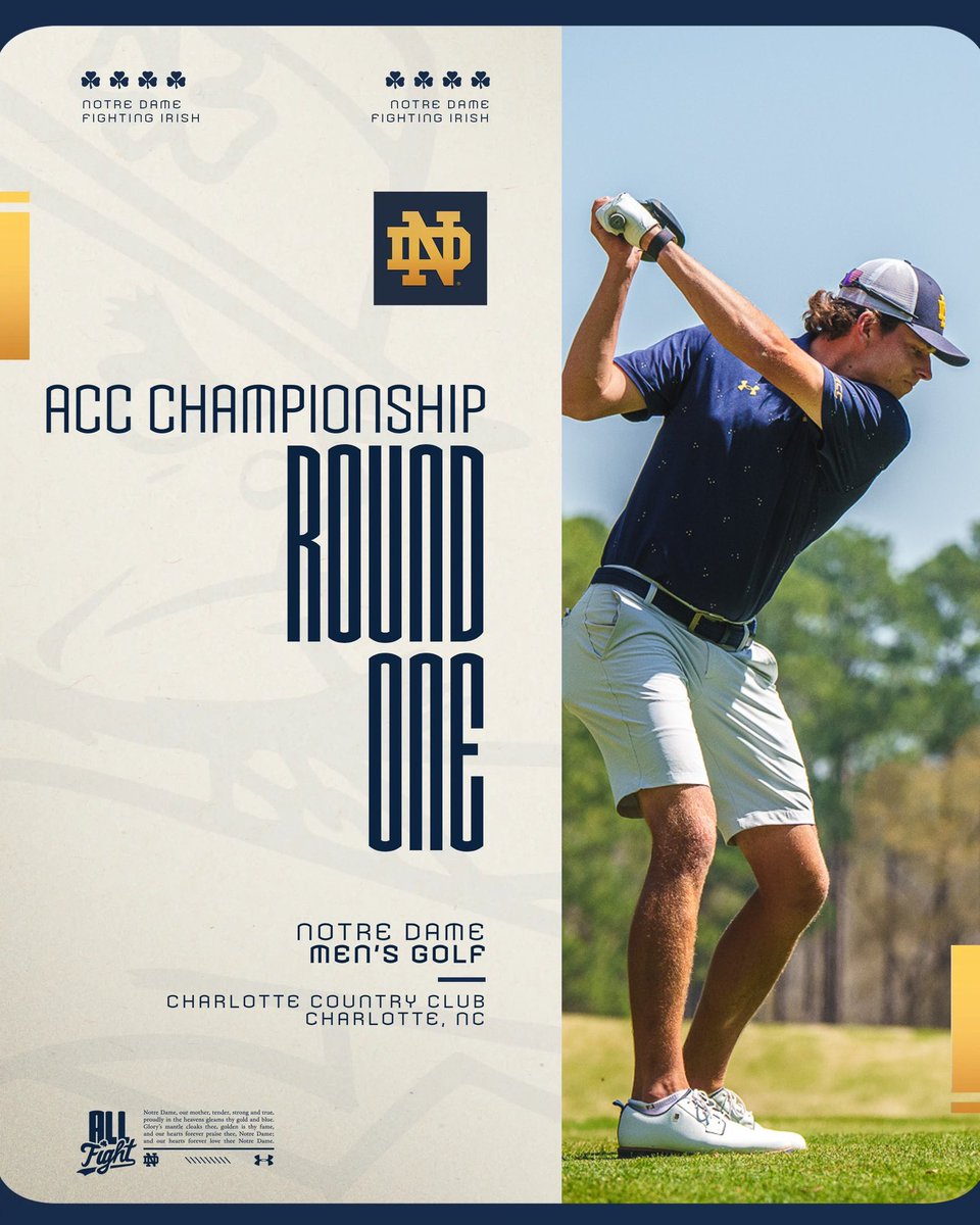 Here Come The Irish! Round 1 of the ACC Championship, first tee time is 9am. The Irish are paired with Clemson and Louisville. Live scoring link results.golfstat.com/public/leaderb… 📍 Charlotte Country Club | Charlotte, NC #GoIrish