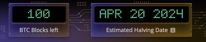 NanobitGroup's tweet photo. only 100 blocks remain until the #halving. https://t.co/Ql75IVddTW