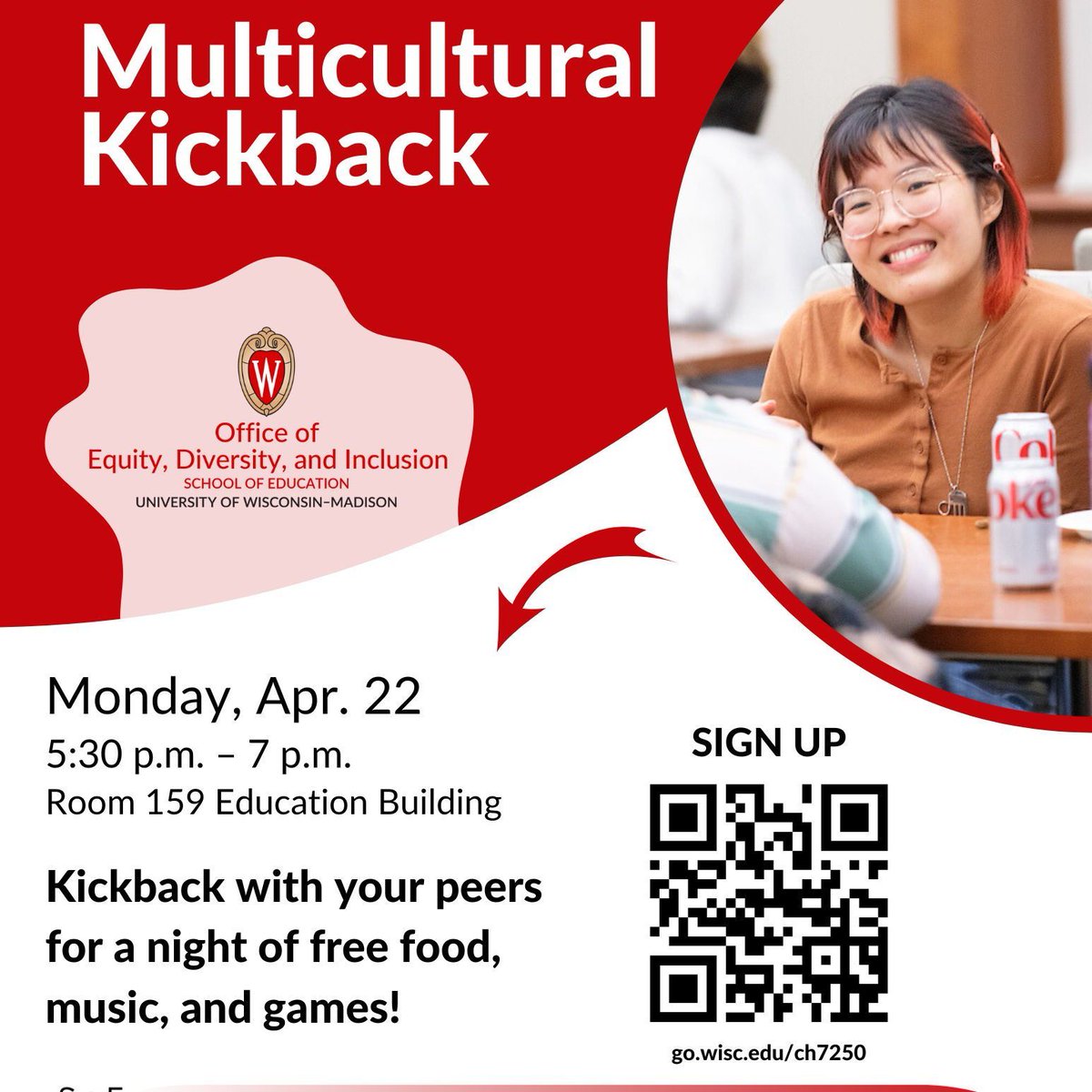 The Office of Equity Diversity and Inclusion invites SoE students to a Multicultural Kickback on Monday, April 22nd anytime between 5:30 pm and 7 pm in room 159 for free food and community with peers. Come when you want and leave when you want. RSVP: buff.ly/3TRqeWs