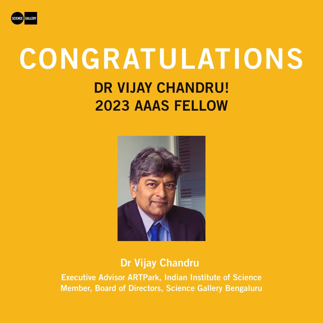 Congratulations to Dr @vijaychandru on being honoured as an AAAS Fellow! The fellows come from various disciplines who are recognised for achievements in various fields from research and academic administration to communicating ideas and teaching! (1/2) @aaas @artparkindia