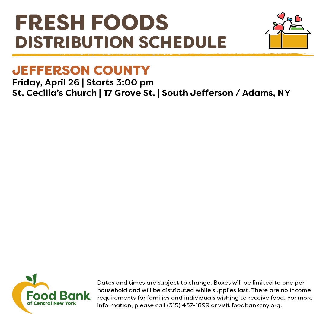 FoodBankofCNY's tweet photo. Are you or somebody you know in need of fresh food items at no cost? Here's this week's distribution schedule:โ
โ
๐Mobile Food Pantry: #Syracuse, #Canastota, and #Camden.
โ
๐Food Bank partner agency distributions: #Dolgeville, #Cortland, #Brisgeport, #Syracuse and #Vernon. https://t.co/jx9jMRhZzQ