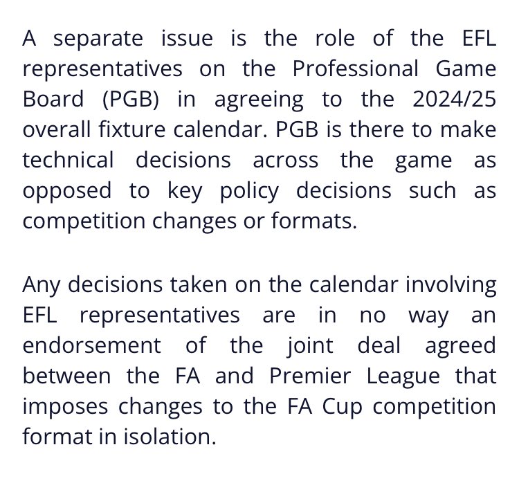 The entire statement is damning evidence of the FA/PL love-in but the detail of the PGB reps (which the FA used as its defence just a few hours ago) is esp sickening