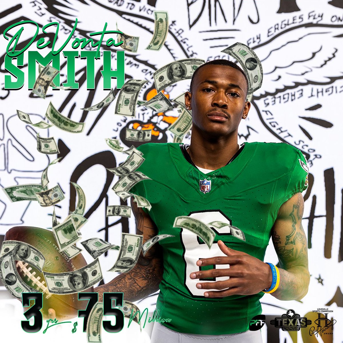 Congrats Devonta! We can’t wait to watch you guys light it up this season! #FlyEaglesFly @DeVontaSmith_6