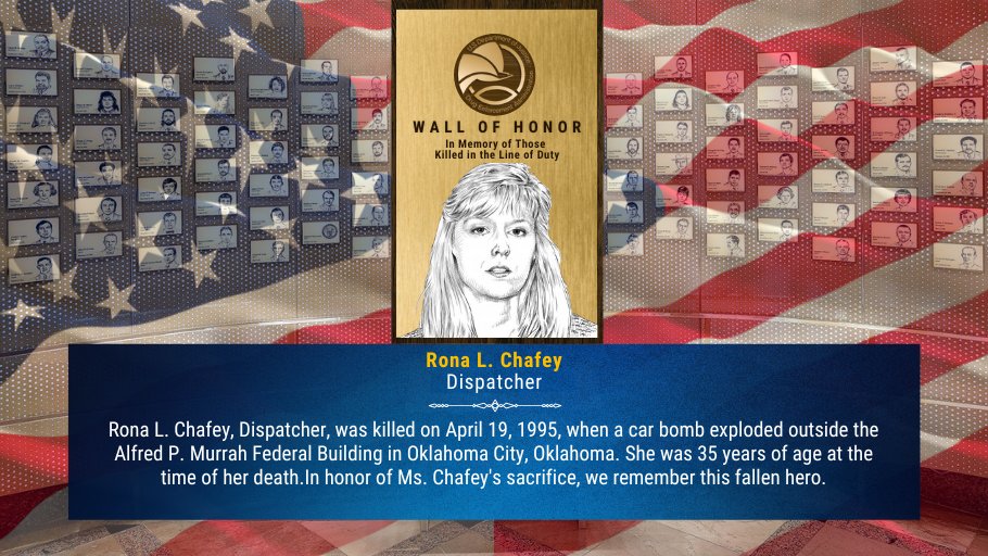 Today, we take a moment to honor Rona L. Chafey, Dispatcher, who lost her life in the bombing of the Alfred P. Murrah Federal Building in Oklahoma City, OK, on April 19, 1995. #NeverToBeForgotten @DEADALLASDiv Find out more about this fallen hero: museum.dea.gov/wall-honor/ron…
