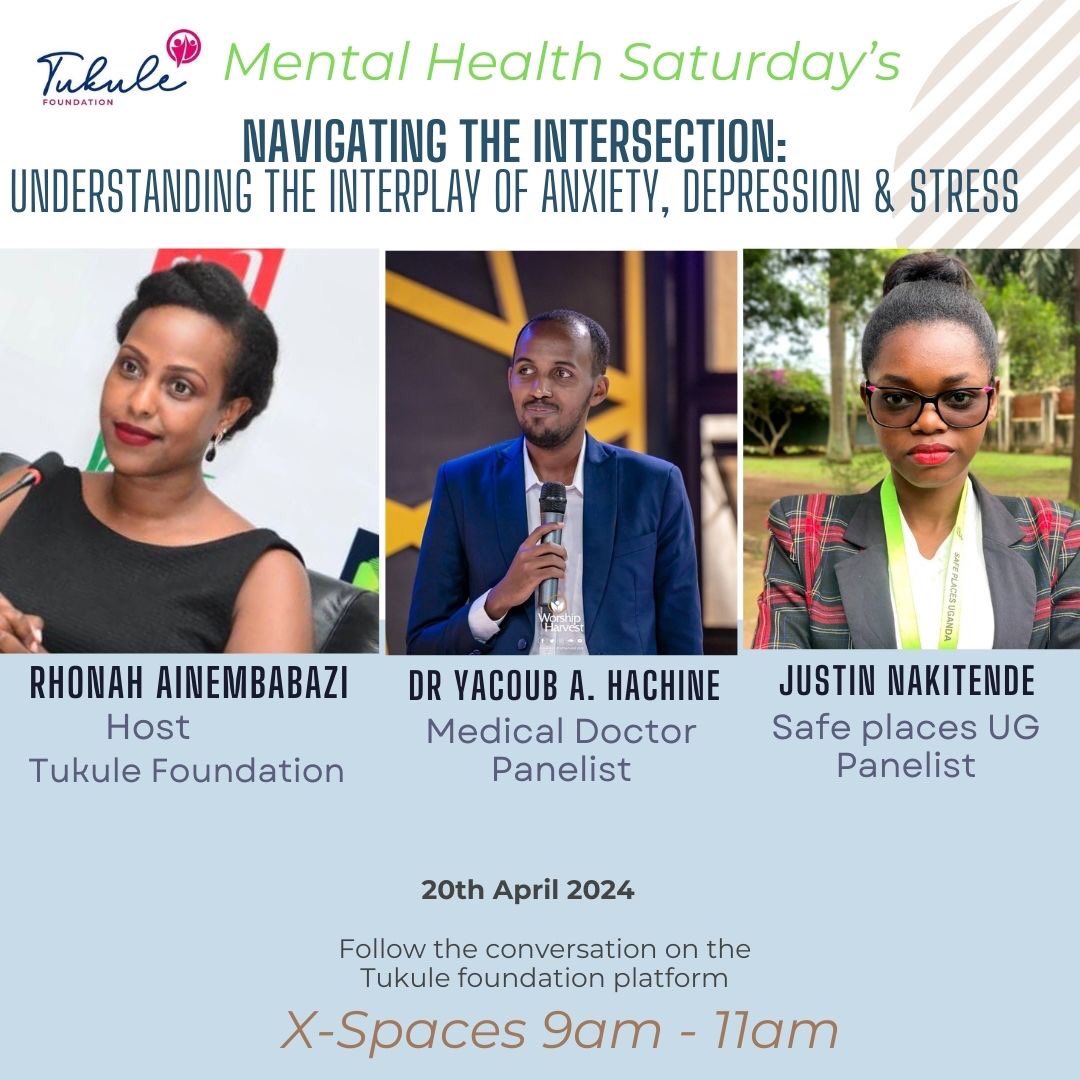 TMHAI (@mhealthinitiave) on Twitter photo For our mental health Saturday’s tomorrow we will be discussing the interplay between anxiety, depression and stress with <a href="/Vigilantliving/">Dr. Yacoub</a> & <a href="/NakitendeShirin/">Nakitende Shirine Justine</a> hosted by our own <a href="/IgnitewithAine/">Rhonah</a>
Ensure to join in: x.com/i/spaces/1BRKj… For our mental health Saturday’s tomorrow we will be discussing the interplay between anxiety, depression and stress with <a href="/Vigilantliving/">Dr. Yacoub</a> & <a href="/NakitendeShirin/">Nakitende Shirine Justine</a> hosted by our own <a href="/IgnitewithAine/">Rhonah</a>
Ensure to join in: x.com/i/spaces/1BRKj…
