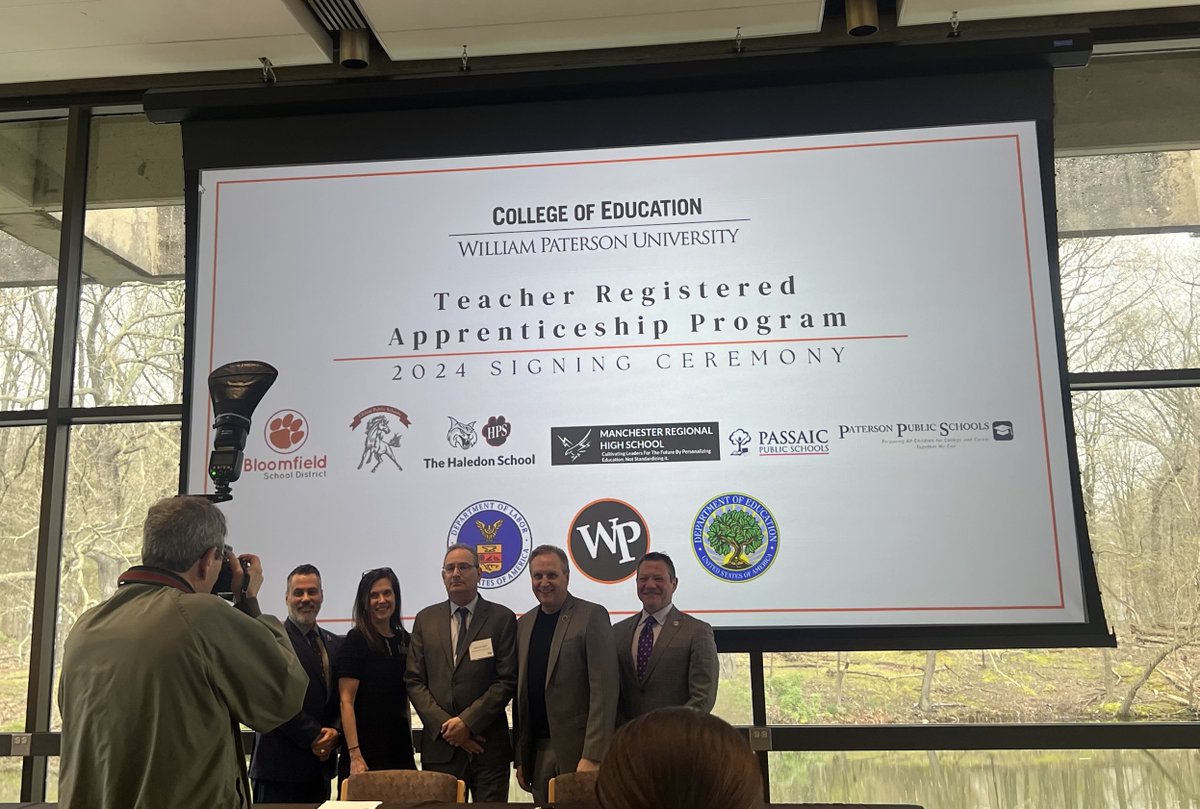 Proud to have attended the Signing Ceremony for the Teacher Registered Apprenticeship Program at William Paterson University.  The purpose of the program is to provide innovative pathways for aspiring educators to become certified teachers.  
@DrGeorge_MU #MUSOE #MUEd