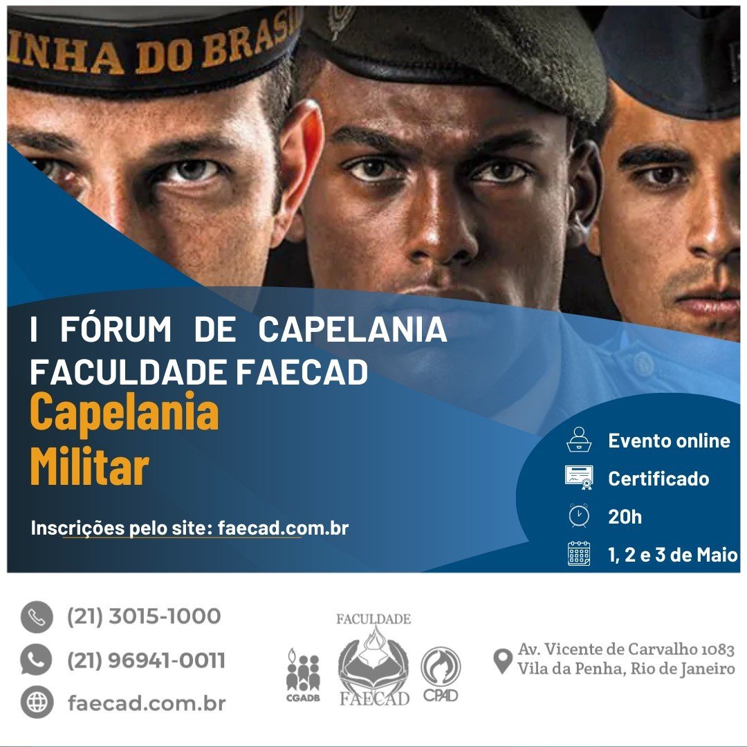 EditoraCPAD's tweet photo. I Fórum de Capelania Militar da Faecad.
INSCRIÇÕES GRATUITAS
- Certificado para os inscritos
- Evento online
- Inscrições gratuitas pelo site:
https://t.co/h4Ug5uj1z1
#CPAD #EditoraCPAD #CGADB #facecad https://t.co/CHpEuYS4Pp