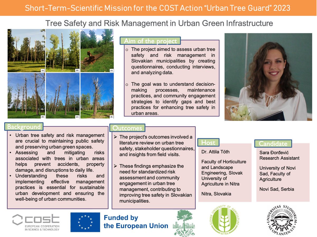 🌳 New STSM report! 

Focusing on 'Tree Safety and Risk Management in Urban Green Infrastructure.' 

Explore insights on risk assessment, community engagement, and strategies for enhancing tree safety in urban areas. 

#UrbanForestry
#UrbanTreeSafety 
#GreenInfrastructure