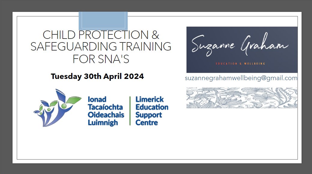 Looking forward to supporting SNAs in their vital roles in Safeguarding young people in their care. Join me for this free online session in collaboration with @limerickedcentr @ClareEdCentre @cork_cesc @eckilkenny @WexfordEdCentre @WCEC1 lec.ie/courses-limeri…