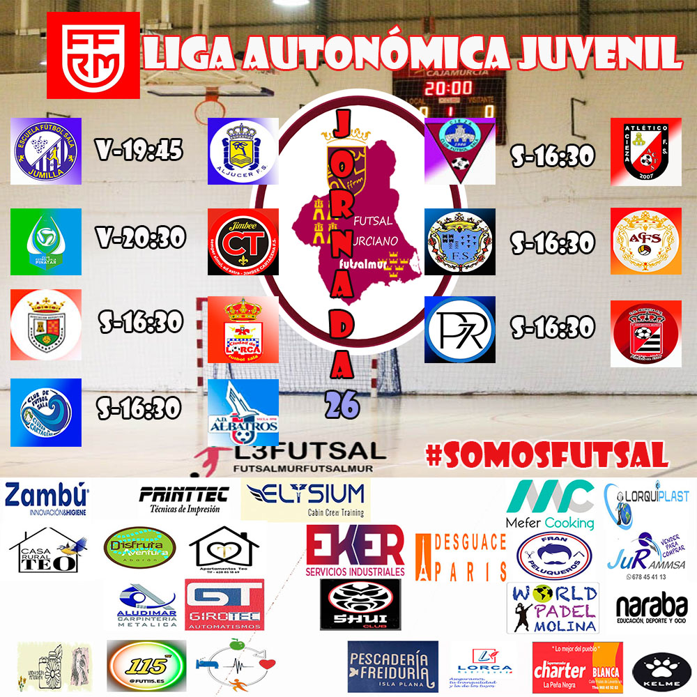 #lacasadelfutsalmurciano
partidos fin de semana
jornada 26
liga autonómica juvenil ffrm futsal 
#futsalmur #l3futsal #SomosFutsal #somosffrm #fotografiadeportiva #disfrutalaliga