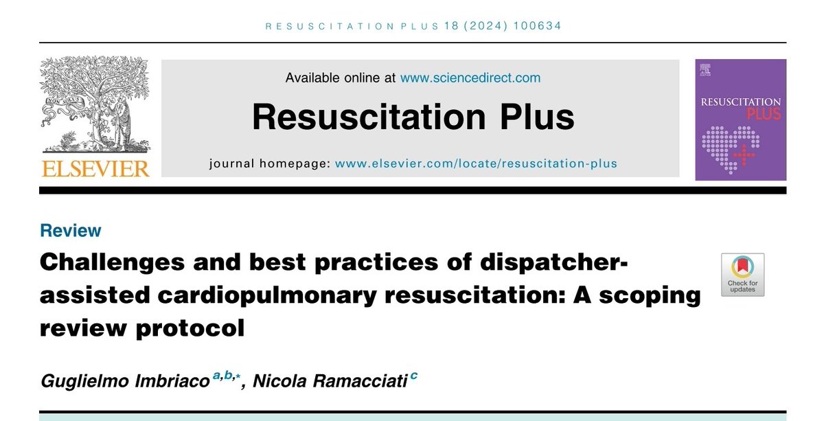 Challenges and best practices of dispatcher-assisted cardiopulmonary resuscitation: A scoping review protocol 💔👐☎️🚨 #PhDlife @Resus_Plus doi.org/10.1016/j.resp…