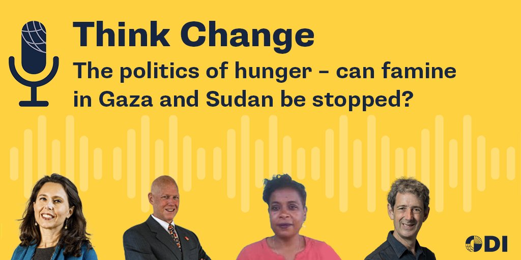 A year into civil war, experts warn Sudan will face 'the world's worst hunger crisis'. There is also an imminent risk of famine in Gaza. 

How can these crises be stopped?

Our new #ThinkChangePodcast examines the politics of hunger and how to respond: buff.ly/49DB0Wh 🎙️
