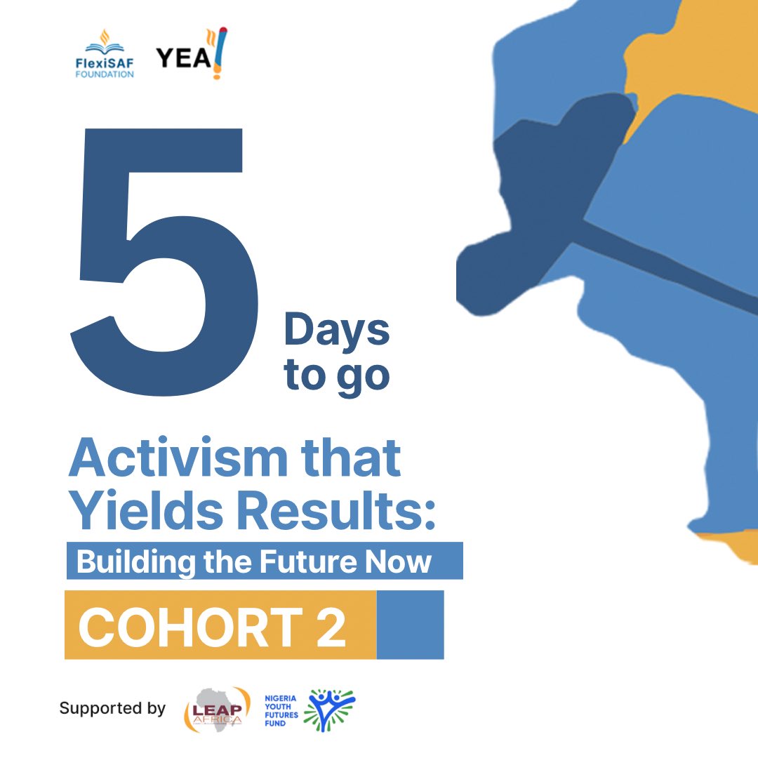 Flexisaf_fdn's tweet image. Only 5 days left until the 'Activism that Yields Results: Building the Future Now' training in Kano State! 

Visualize success! 🥳

🗓️Mark your calendars: 24th and 25th April, 2024

#activismtraining #TheNigeriaWeWant #empowerment #nyff #flexisaffoundation