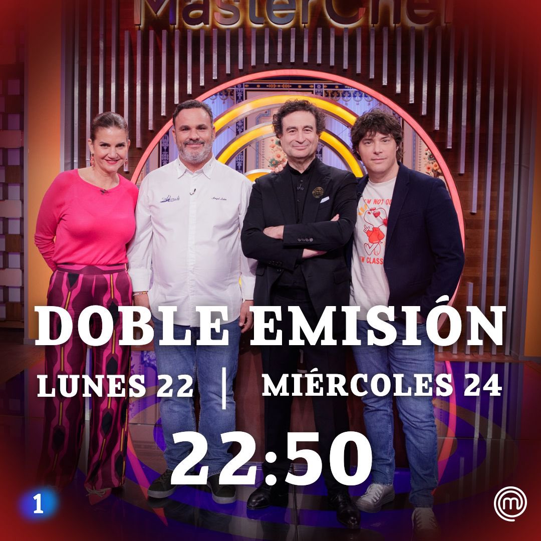 MasterChef_es's tweet photo. ¡DOBLE EMISIÓN! La próxima semana tendremos doble cita con #MasterChef 12. Nos vemos el próximo LUNES 22 de abril para disfrutar del programa 4 y el MIÉRCOLES 24 con el programa 5. 

¡En @La1_tve a las 22.50H!

https://t.co/5KB3O2GWnE https://t.co/n9pkTvRhtO