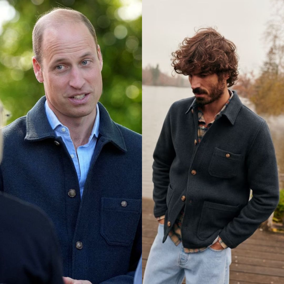 NEW FIND 👑 18.04.2024 ~ Visit to Surplus to Supper in Sunbury-on-Thames, Surrey, England. #PrinceWilliam wore @sezane 'Brien' jacket in Mottled Blue #PrinceofWales