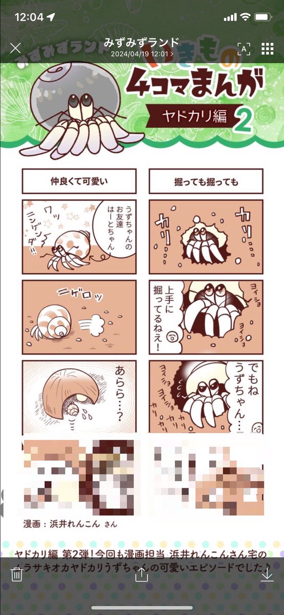 みずみずランドさんの公式ライン🐟
で我が家のヤドカリちゃん漫画更新していただいてます❤️🐚

ラインのお友達登録の後、メニューボタンから読んでみてくださいね☺️✨… 