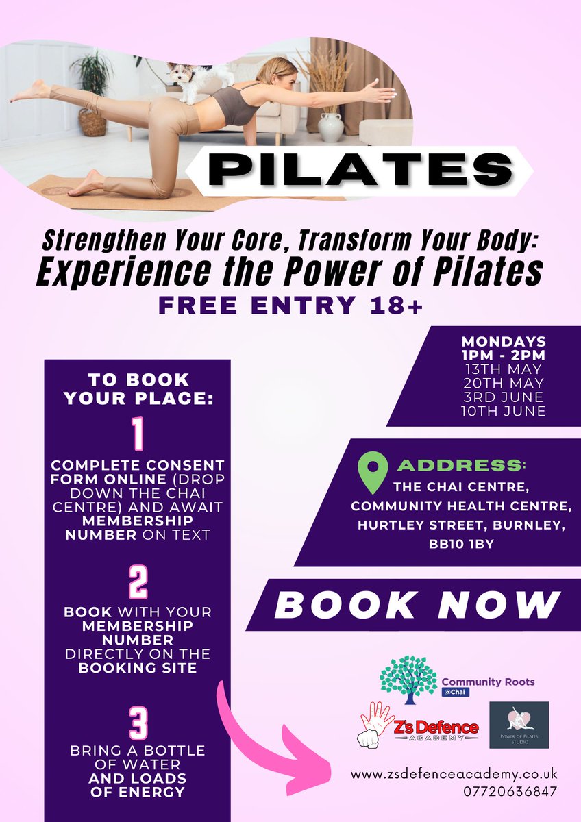 Join us for a free Pilates session in Burnley! Strengthen your core, improve flexibility, and enhance your overall well-being. Don't miss out on this fantastic opportunity to try something new! Book directly on our website zsdefenceacademy.co.uk/online-session… #Pilates #Fitness #Burnley