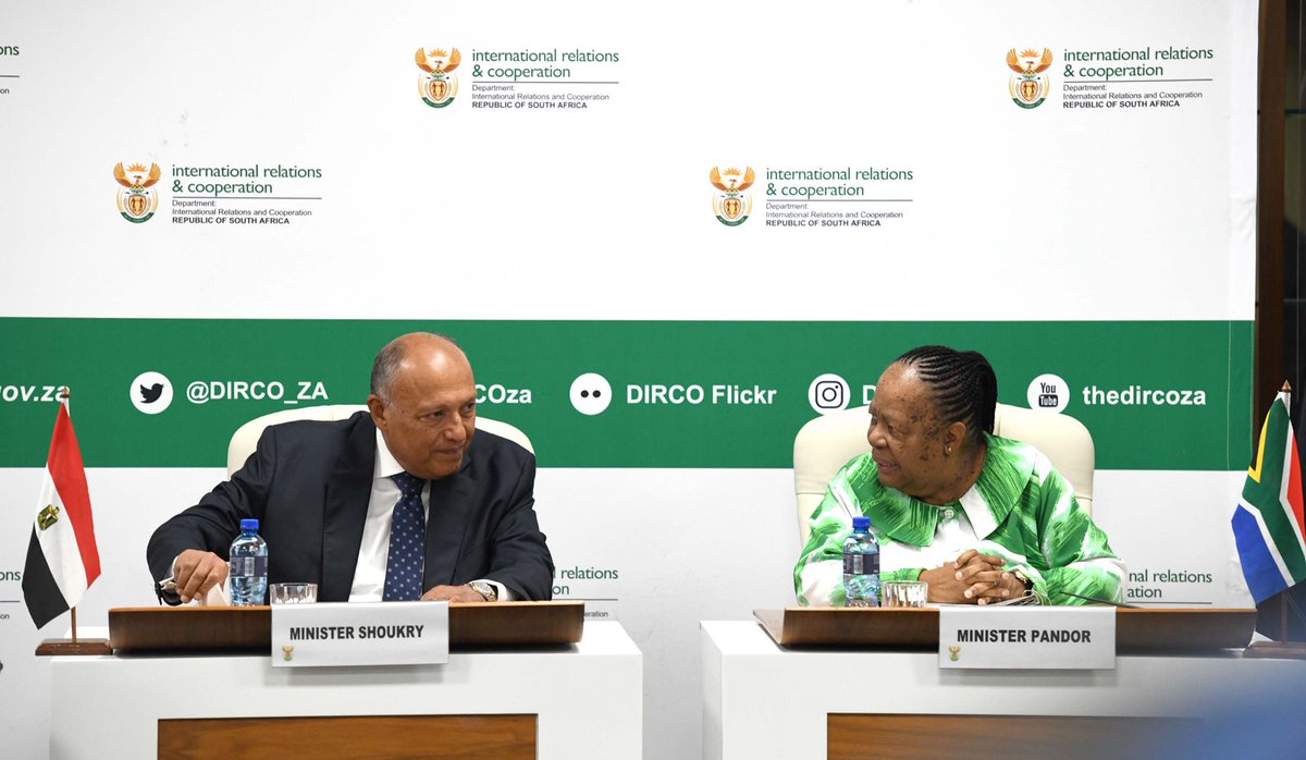 Africa's two biggest economies, #SouthAfrica🇿🇦 1 & #Egypt🇪🇬 2 (IMF) are currently meeting in #Pretoria. Minister Naledi Pandor is hosting her counterpart, Minister Sameh Shoukry for the 10th Session of SA-Egypt JCC. SA🇿🇦 & Egypt🇪🇬 enjoy good political, economic & social