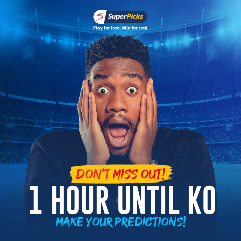 SuperPicksZA's tweet photo. Last call 📞  ONE HOUR until Round 4️⃣5️⃣closes. 

Submit your Round 4️⃣5️⃣ picks in the next  ONE HOUR for a chance at R1 MILLION! 🤑 

Go to https://t.co/pePKElIj6e now for your chance to win! 🤩

 #Jackpot