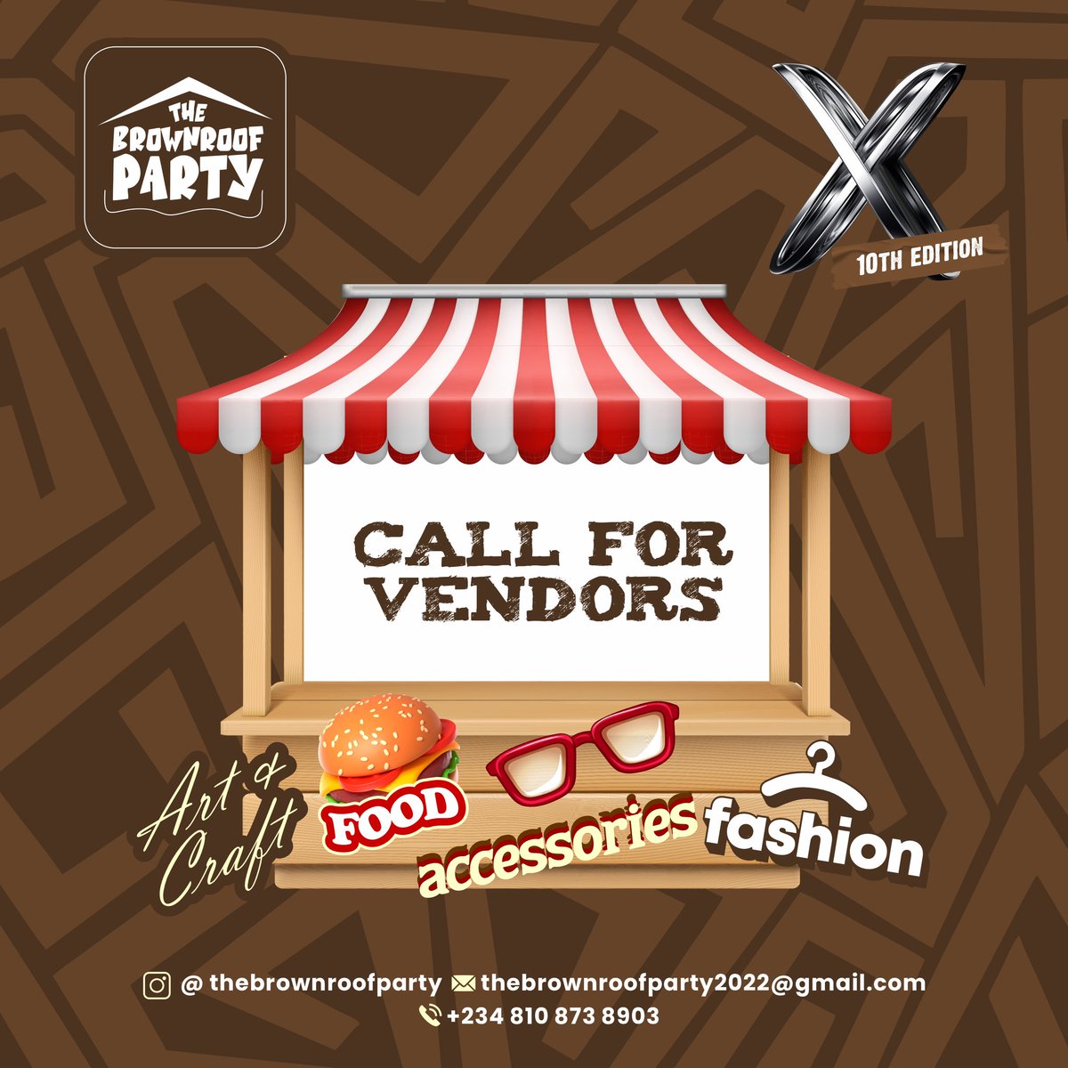 Rack up sales and get the visibility your brand needs at the 10th edition of The Brown Roof party 🥳. Dm @thebrownroofP22 for inquiries and stall bookings